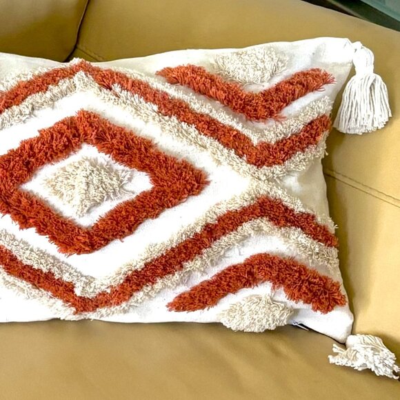 2 Sizes Burnt Orange Beige Boho Tufted Geometric Tassels Throw Pillow Cover New - Picture 7 of 9